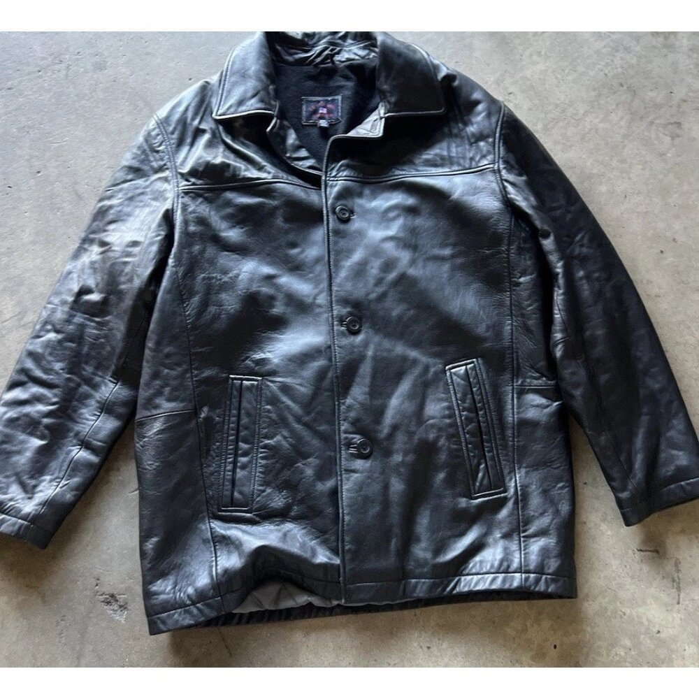 Vintage US Polo Assn Black Genuine Leather Jacket Men’s Sz XL Button Bomber